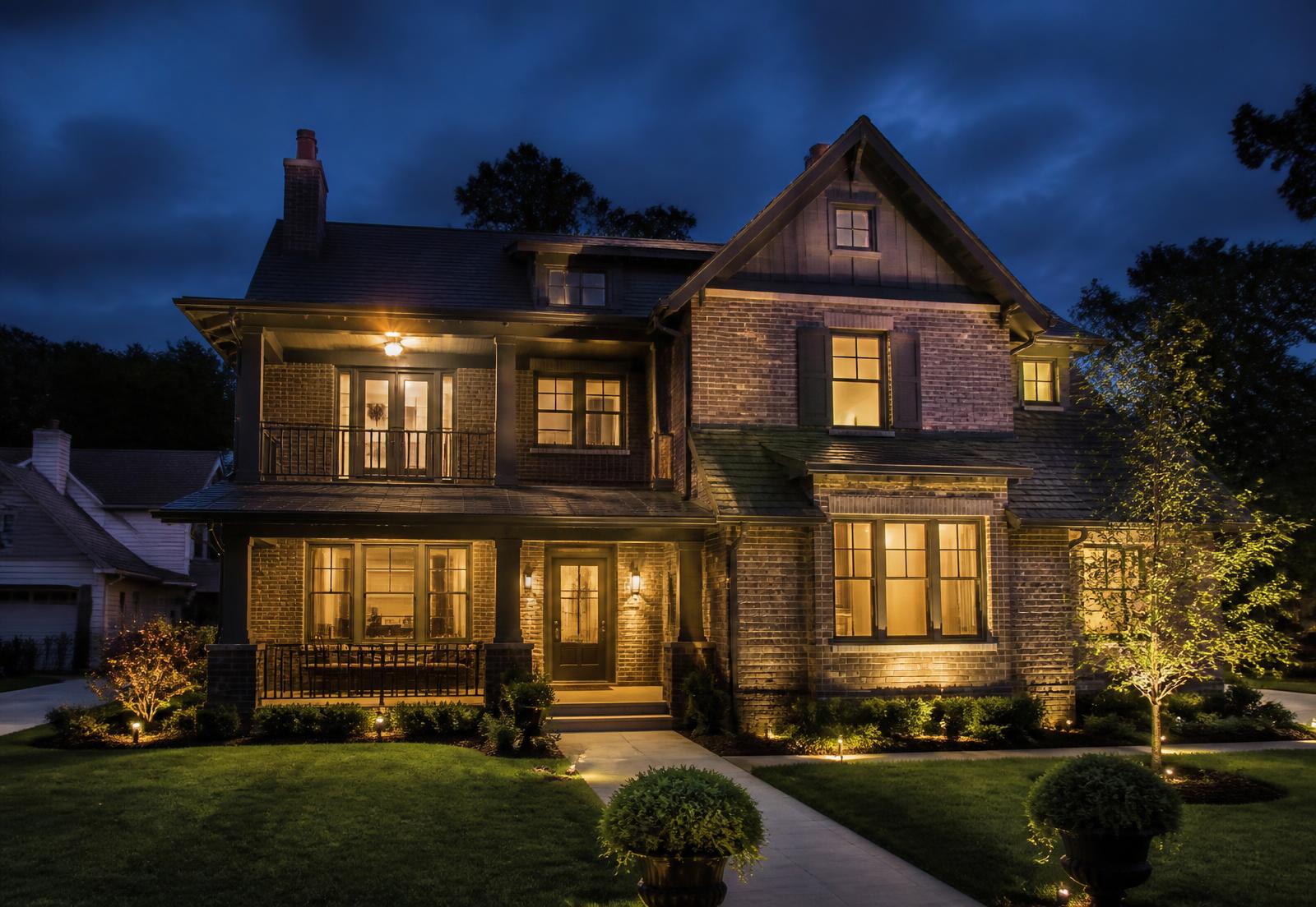Renovated craftsman home at dusk in Huntsville, Alabama